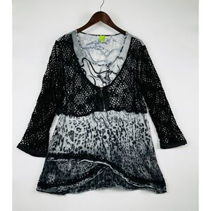Y2K Cybergoth Grunge Shirt‎ Black Fishnet Punk Ombre Layered Top XL